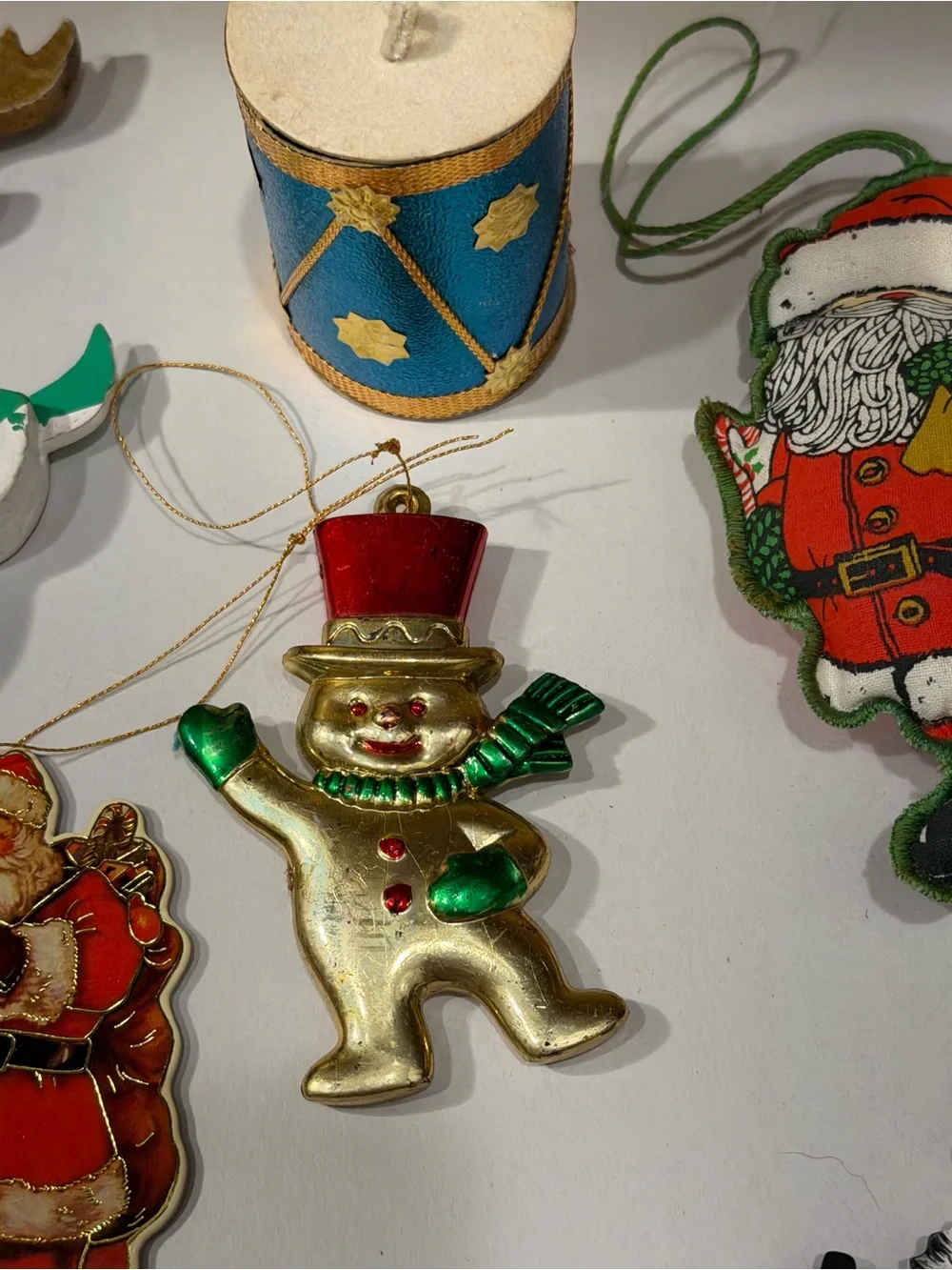 Vintage Christmas Kids Toy Ornament Set - Green, Red, Gold, White lot